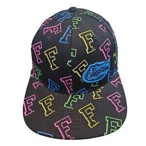 Vintage University of Florida Gators Fitted Flat Bill Hat Black Colorful Retro